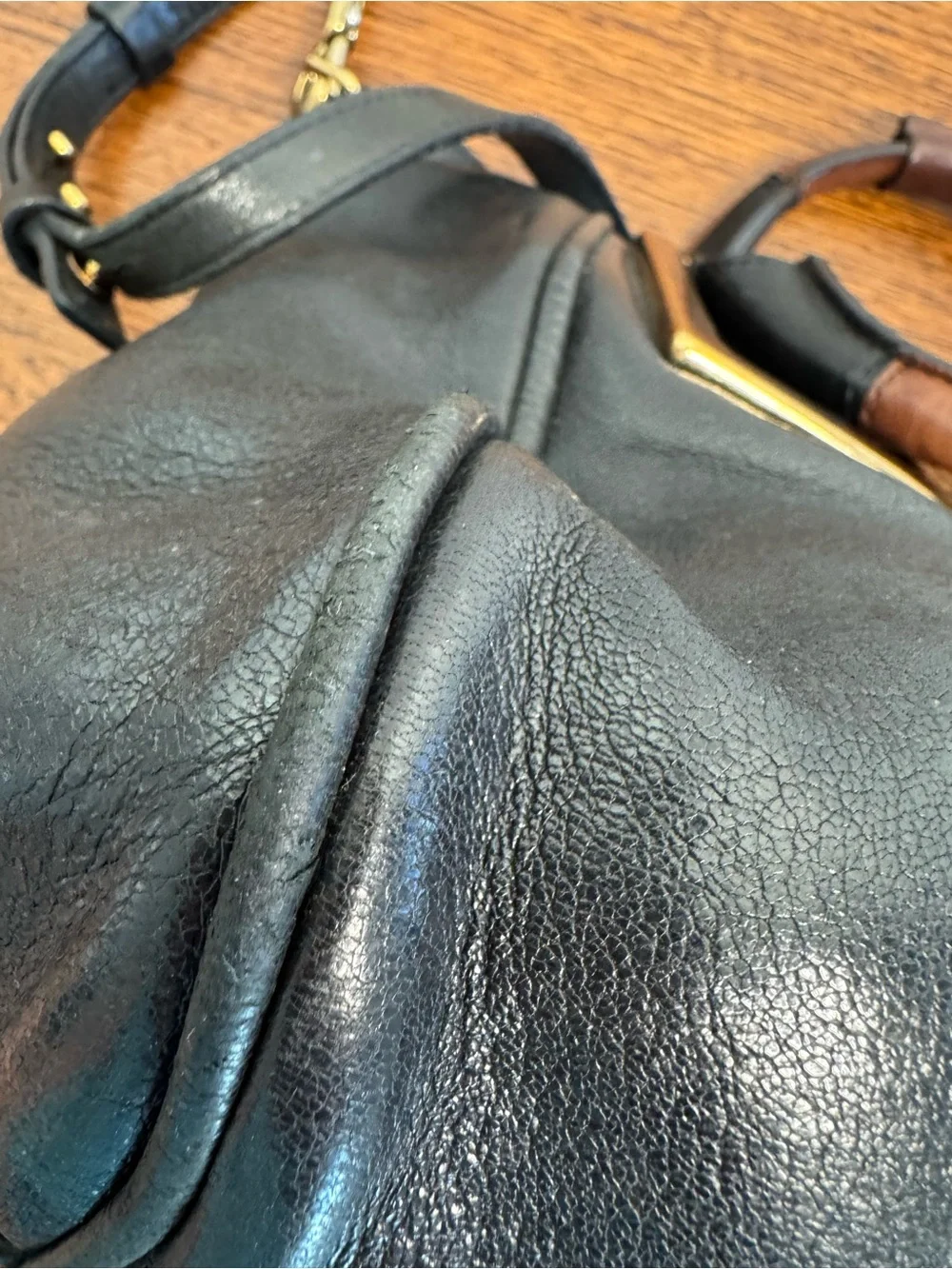 Chloé Vintage Ethel Black Leather Satchel/Crossbody with Gold Hardware with COA